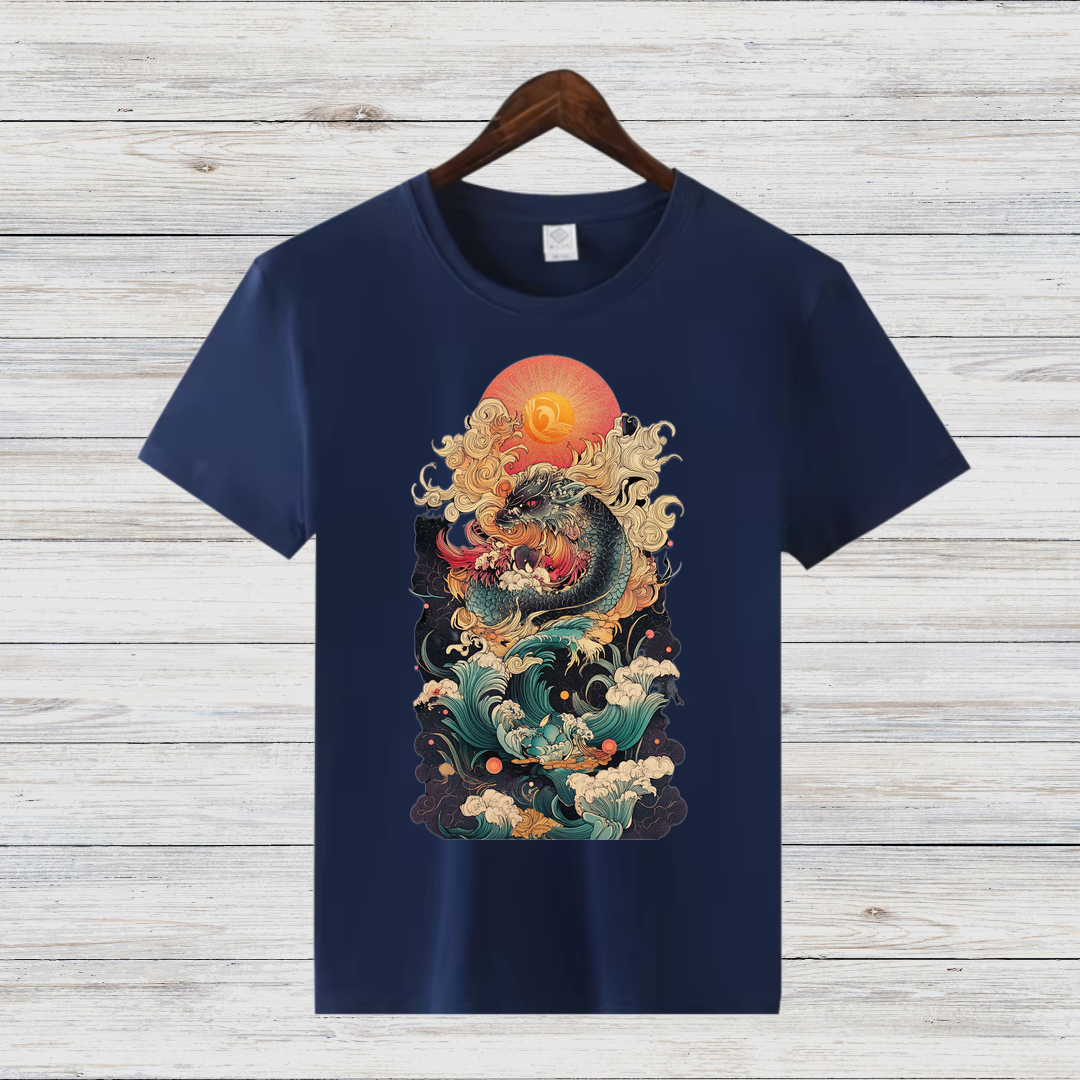 Mystischer Drachengeist | Japanisches Kunst T-Shirt | Asiatisches Drachen-Design | Stilvolles Winter-Statement | Baumwollshirt für Fantasy-Fans