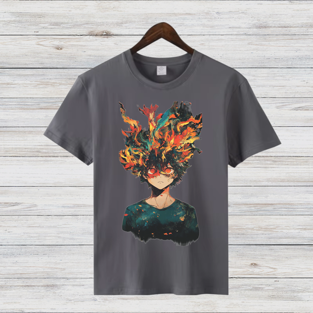 Feuergeist Anime Shirt | Cooles Manga T-Shirt | Episches Flammen-Design | Baumwollshirt für Anime-Fans