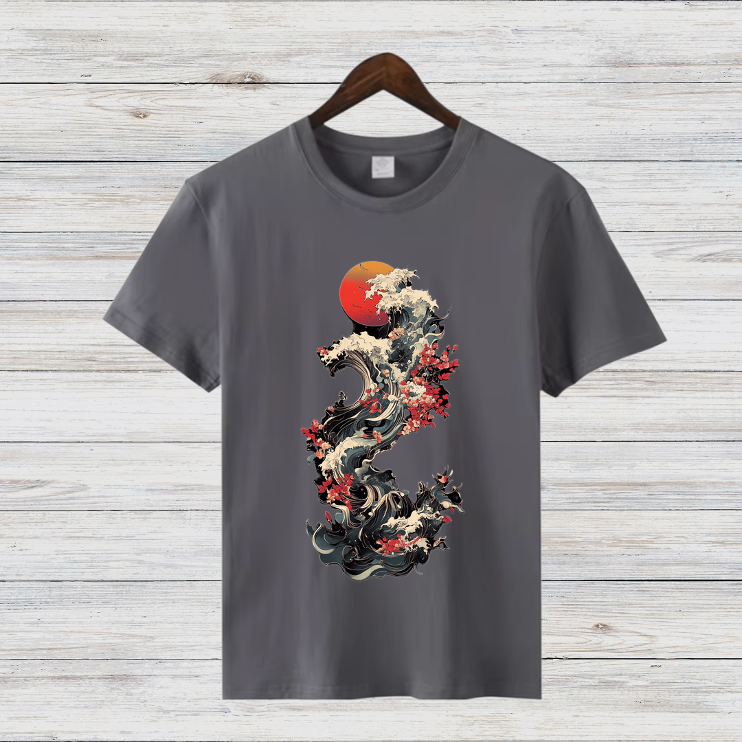 Japanische Welle | Kunstvolles T-Shirt | Asiatisches Design | Stylisches Baumwollshirt für den Winter
