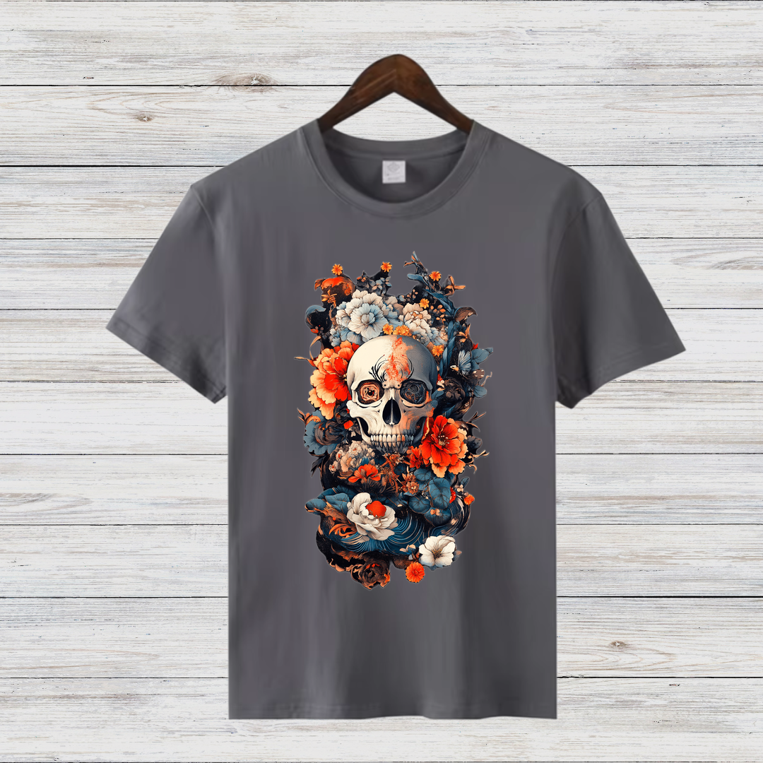 Totenkopf Blumen Shirt | Gothic Style T-Shirt | Mystisches Design | Perfektes Geschenk für Rock & Metal Fans