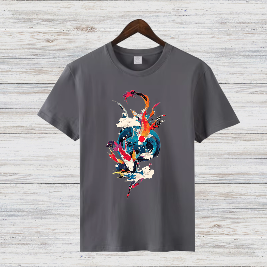 Mystische Koi Fische | Asiatisches Kunst T-Shirt | Winterliches Statement Shirt | Elegantes Baumwollshirt für Stilbewusste