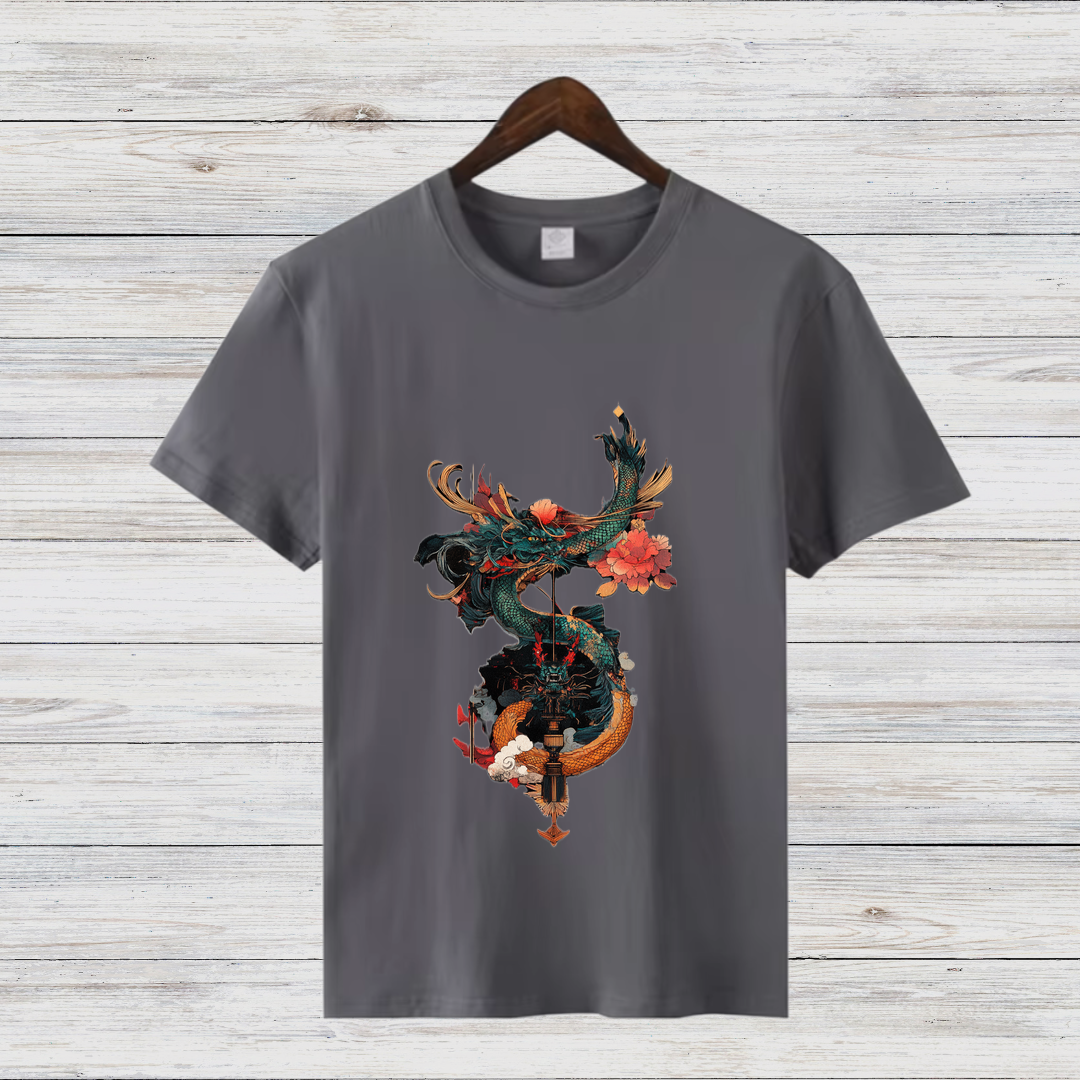 Mystischer Drache | Asiatisches Kunst T-Shirt | Japanischer Stil | Elegantes Baumwollshirt für die kalte Jahreszeit