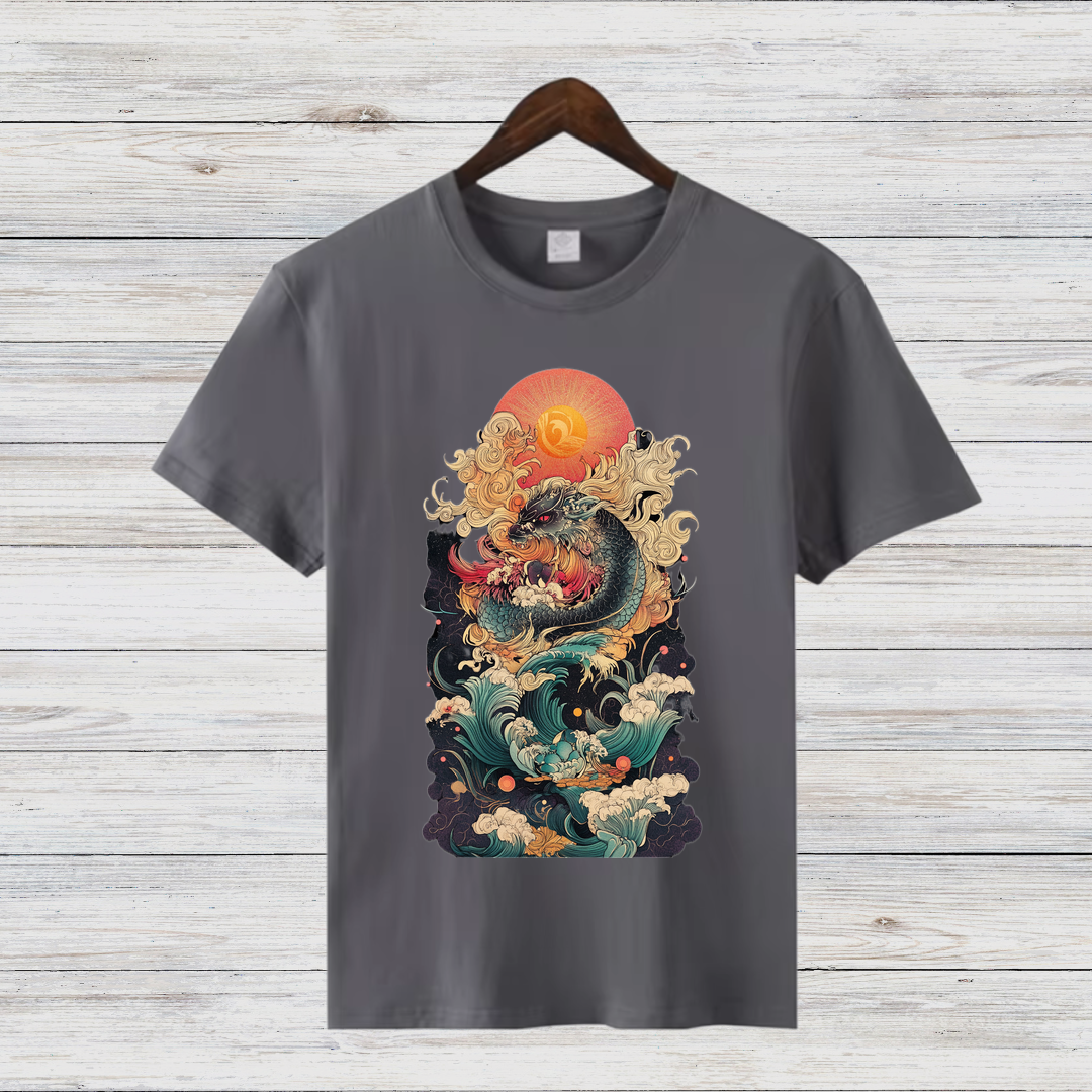 Mystischer Drachengeist | Japanisches Kunst T-Shirt | Asiatisches Drachen-Design | Stilvolles Winter-Statement | Baumwollshirt für Fantasy-Fans