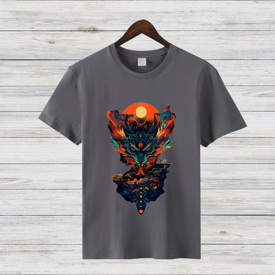 Mystisches Feuerwesen | Fantasy Kunst T-Shirt | Magisches Design für Wintertage | Stilvolles Baumwollshirt für Fantasy-Fans