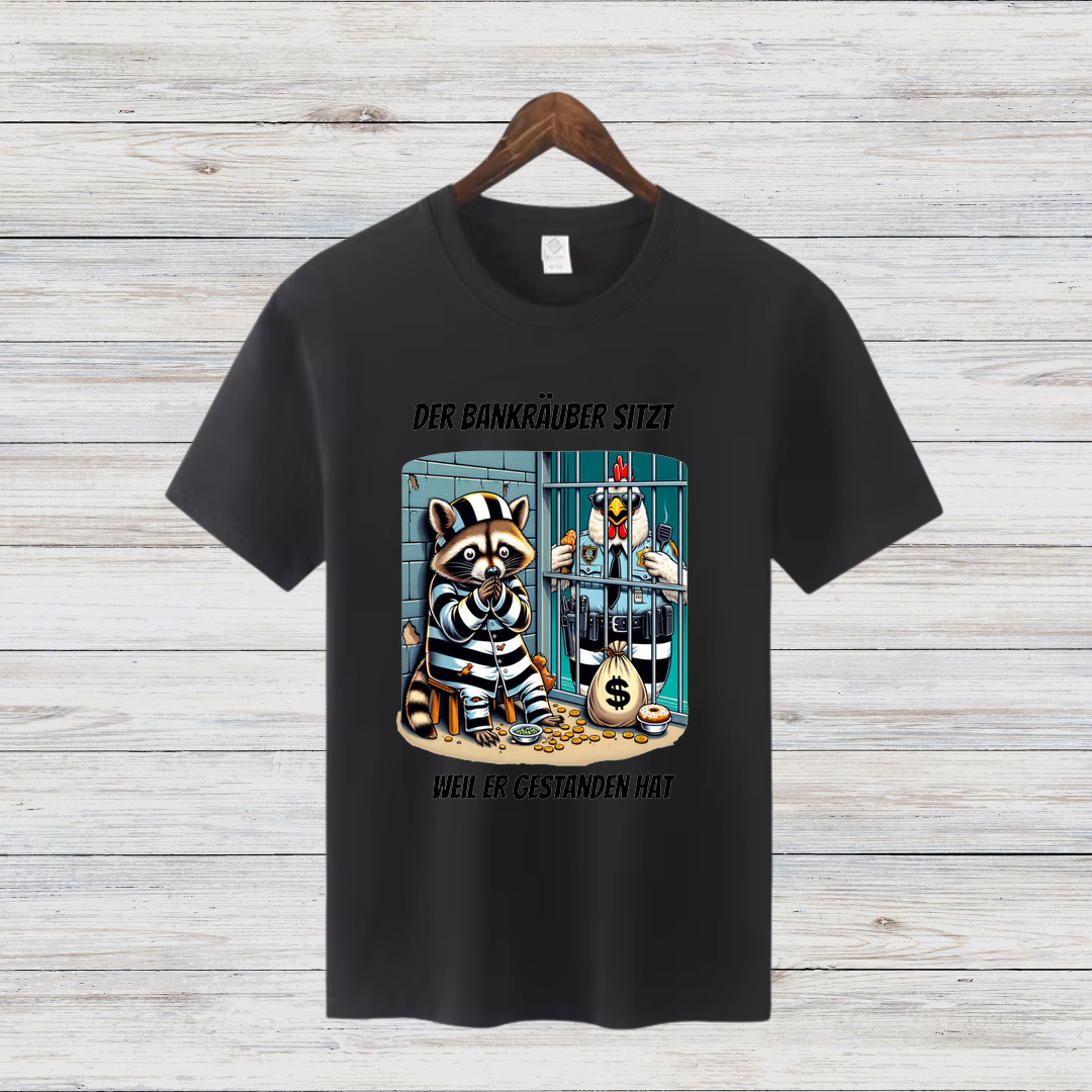 Der Bankräuber sitzt | Lustiges Statement Shirt | Humorvolles Design | T-Shirt für kalte Wintertage
