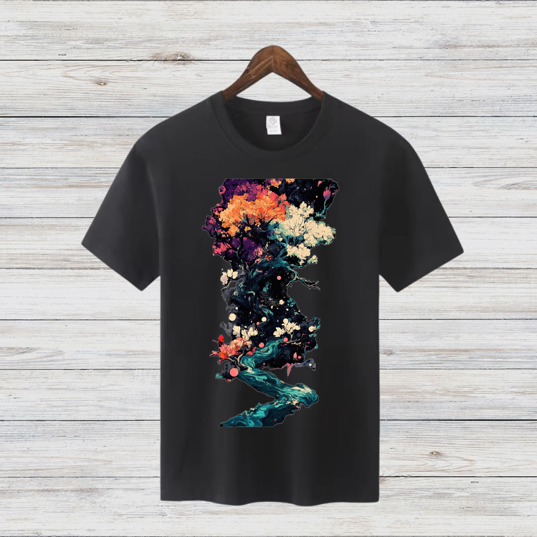 Magischer Winterbaum | Künstlerisches T-Shirt | Natur trifft Fantasie | Stilvolles Baumwollshirt für die kalte Jahreszeit