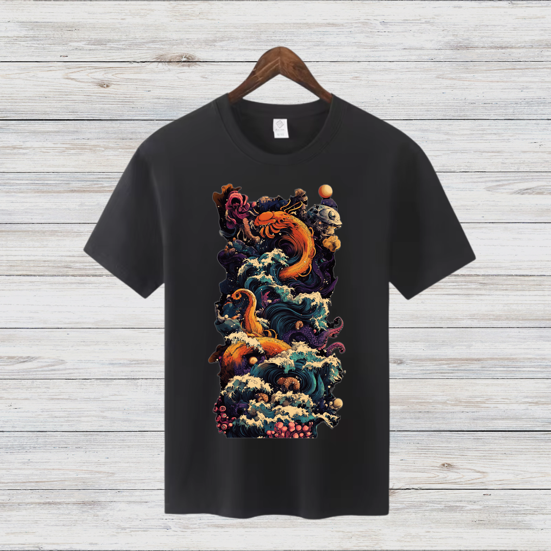 Mystische Meeresflut | Künstlerisches Fantasy-Shirt | Ozean-Design für Abenteurer | Stilvolles Statement-Shirt für den Winter