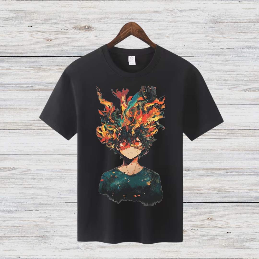 Feuergeist Anime Shirt | Cooles Manga T-Shirt | Episches Flammen-Design | Baumwollshirt für Anime-Fans