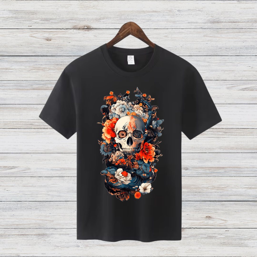 Totenkopf Blumen Shirt | Gothic Style T-Shirt | Mystisches Design | Perfektes Geschenk für Rock & Metal Fans