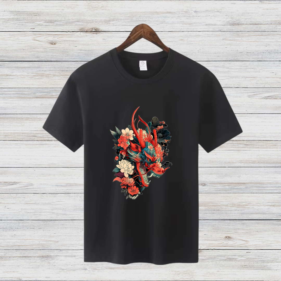 Drachenblüte | Mystisches Drachen T-Shirt | Asiatisches Kunstdesign | Stylisches Shirt für Fantasy-Fans