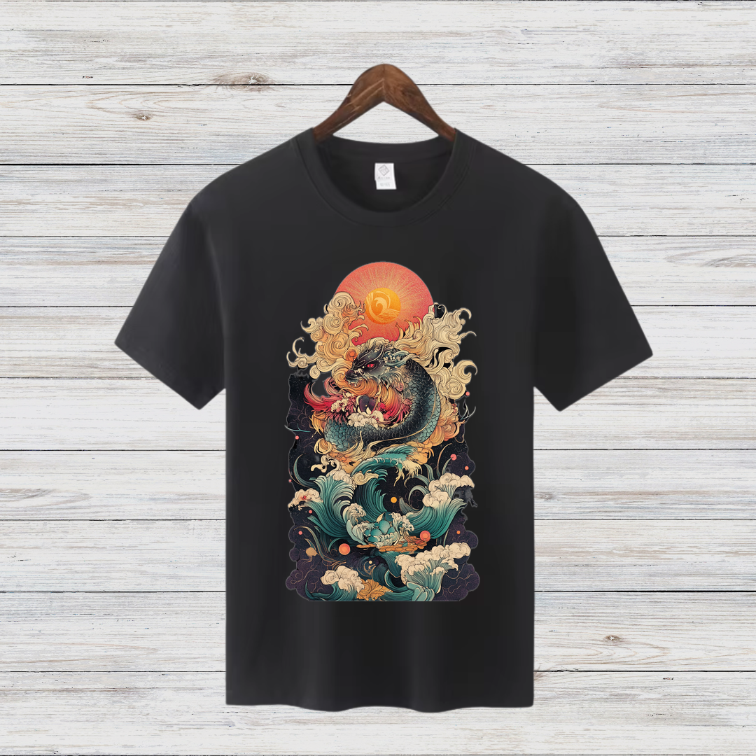 Mystischer Drachengeist | Japanisches Kunst T-Shirt | Asiatisches Drachen-Design | Stilvolles Winter-Statement | Baumwollshirt für Fantasy-Fans