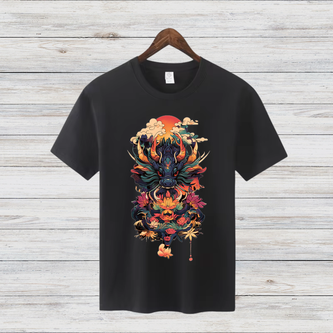 Mystischer Drachengeist | Asiatisches Kunst T-Shirt | Fantasievolles Design | Stilvolles Baumwollshirt für Wintertage