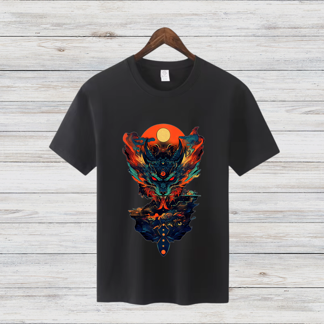 Mystisches Feuerwesen | Fantasy Kunst T-Shirt | Magisches Design für Wintertage | Stilvolles Baumwollshirt für Fantasy-Fans