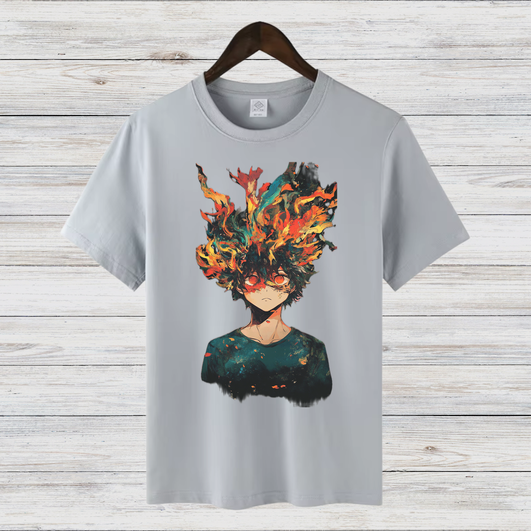 Feuergeist Anime Shirt | Cooles Manga T-Shirt | Episches Flammen-Design | Baumwollshirt für Anime-Fans