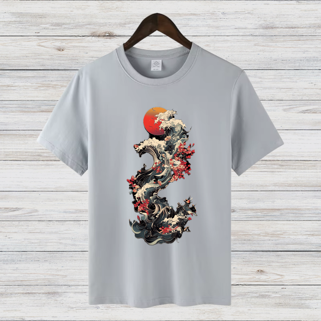 Japanische Welle | Kunstvolles T-Shirt | Asiatisches Design | Stylisches Baumwollshirt für den Winter