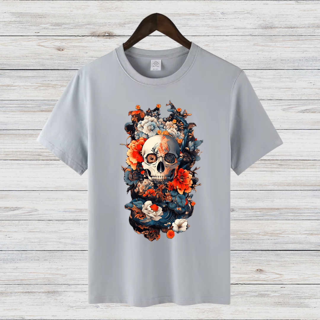 Totenkopf Blumen Shirt | Gothic Style T-Shirt | Mystisches Design | Perfektes Geschenk für Rock & Metal Fans