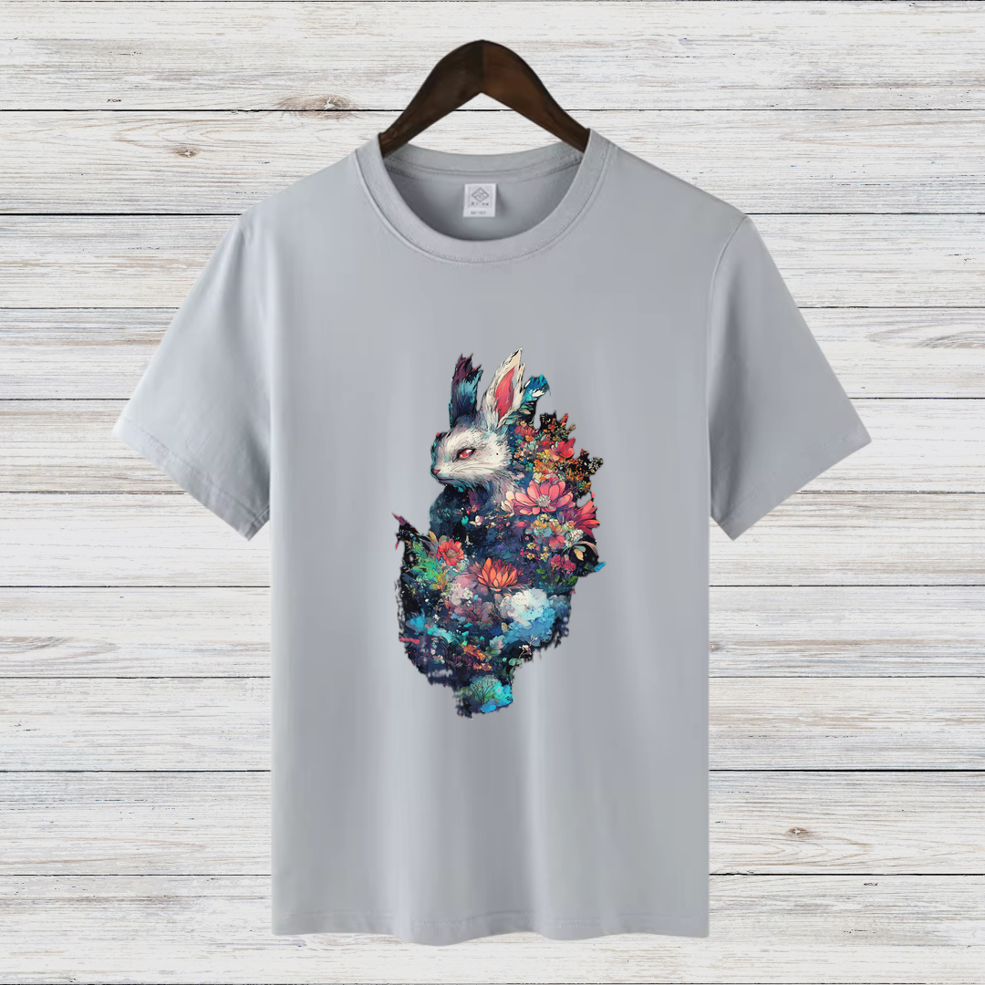 Magischer Winterhase | Künstlerisches T-Shirt | Mystisches Tierdesign | Baumwollshirt für kalte Tage