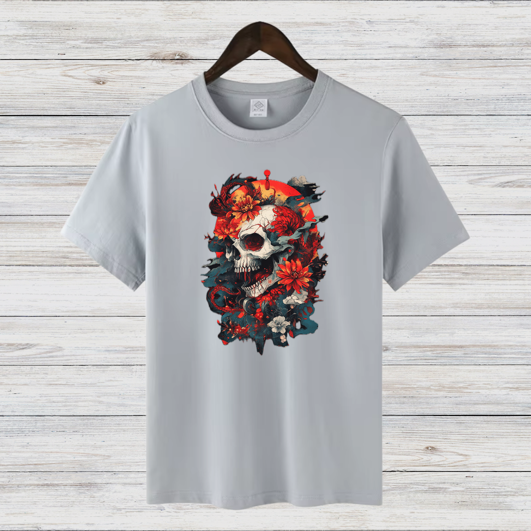 Totenkopf Blumen Shirt | Gothic Style T-Shirt | Skull Design Fashion | Auffälliges Streetwear Shirt | Geschenk für Rock & Metal Fans