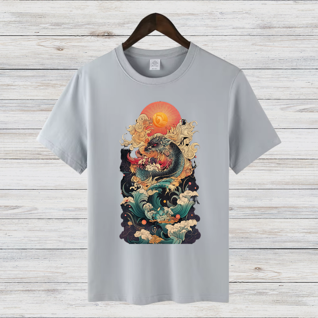 Mystischer Drachengeist | Japanisches Kunst T-Shirt | Asiatisches Drachen-Design | Stilvolles Winter-Statement | Baumwollshirt für Fantasy-Fans