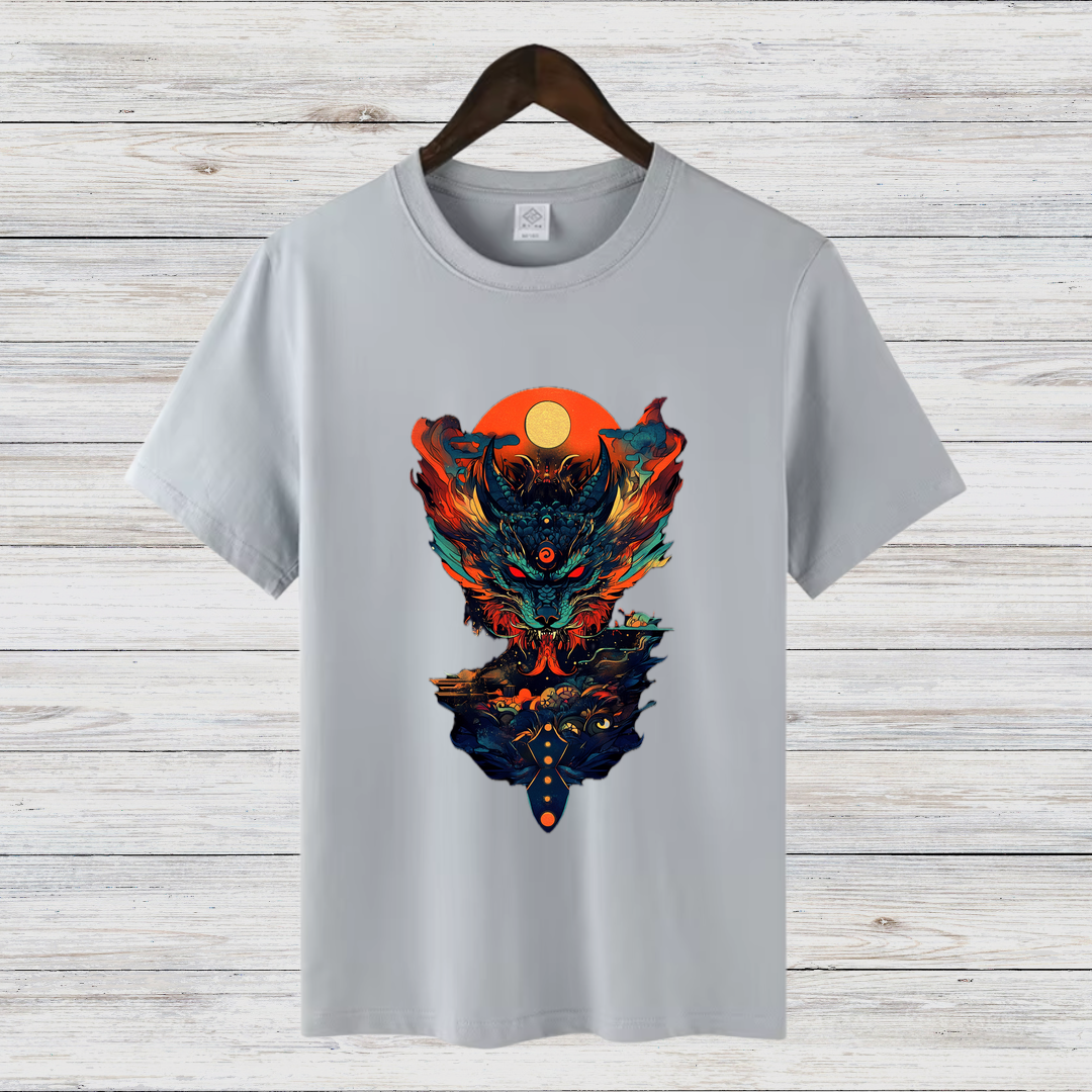 Mystisches Feuerwesen | Fantasy Kunst T-Shirt | Magisches Design für Wintertage | Stilvolles Baumwollshirt für Fantasy-Fans