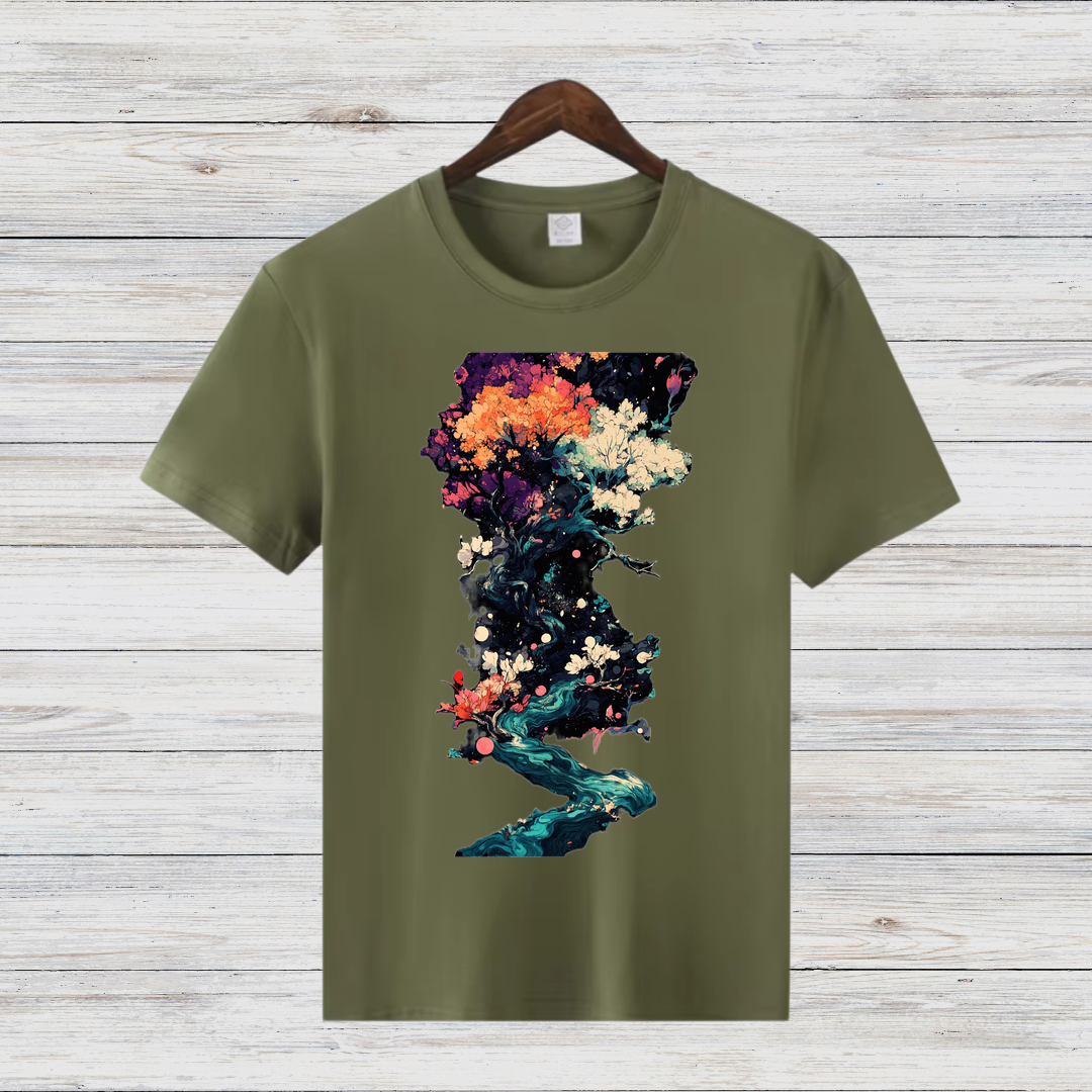 Magischer Winterbaum | Künstlerisches T-Shirt | Natur trifft Fantasie | Stilvolles Baumwollshirt für die kalte Jahreszeit