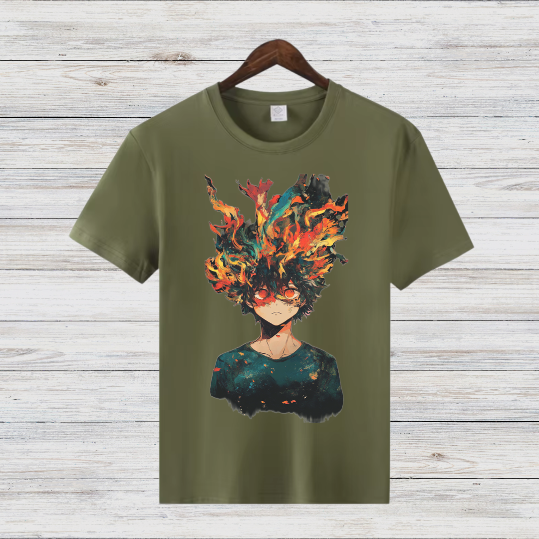 Feuergeist Anime Shirt | Cooles Manga T-Shirt | Episches Flammen-Design | Baumwollshirt für Anime-Fans