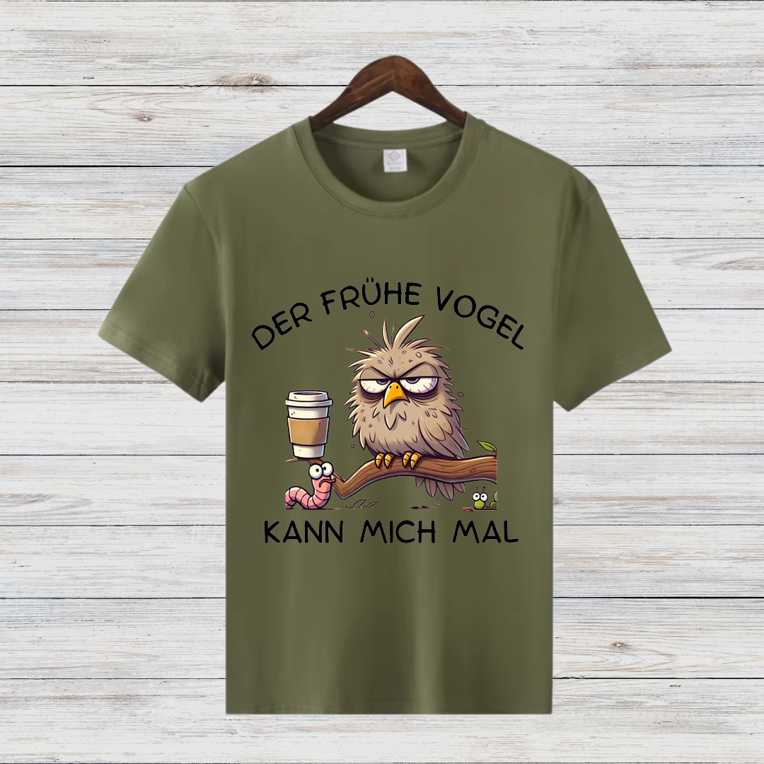 Der frühe Vogel kann mich mal | Lustiges Kaffee Shirt | Statement Shirt für Morgenmuffel | Humorvolles Geschenk für Kaffeeliebhaber