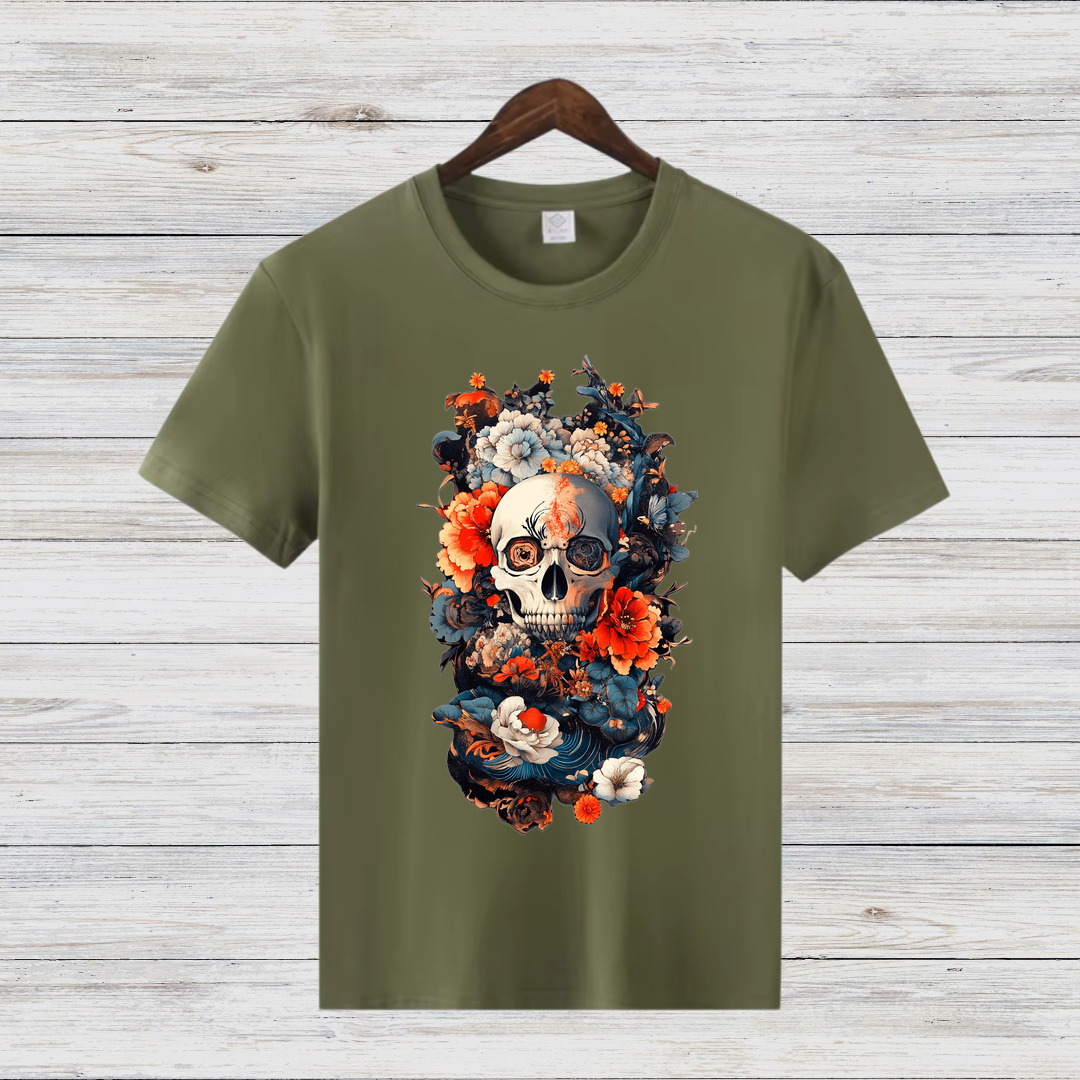 Totenkopf Blumen Shirt | Gothic Style T-Shirt | Mystisches Design | Perfektes Geschenk für Rock & Metal Fans