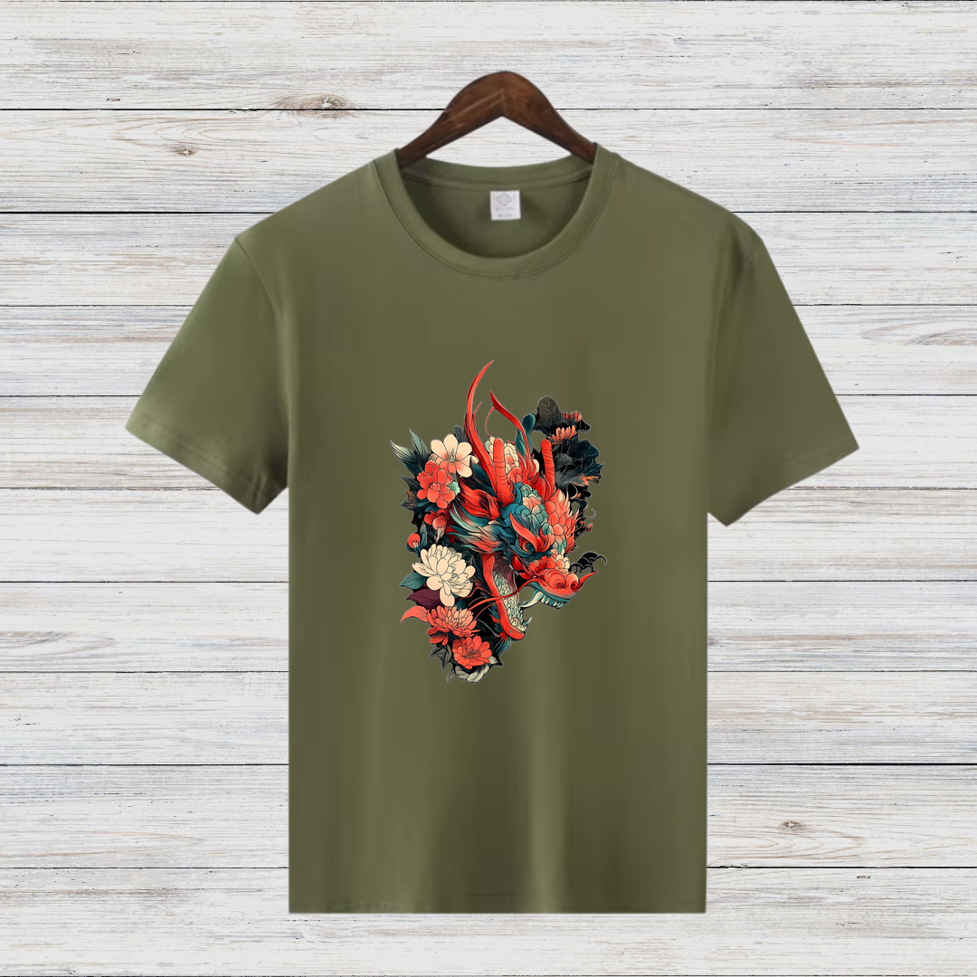 Drachenblüte | Mystisches Drachen T-Shirt | Asiatisches Kunstdesign | Stylisches Shirt für Fantasy-Fans