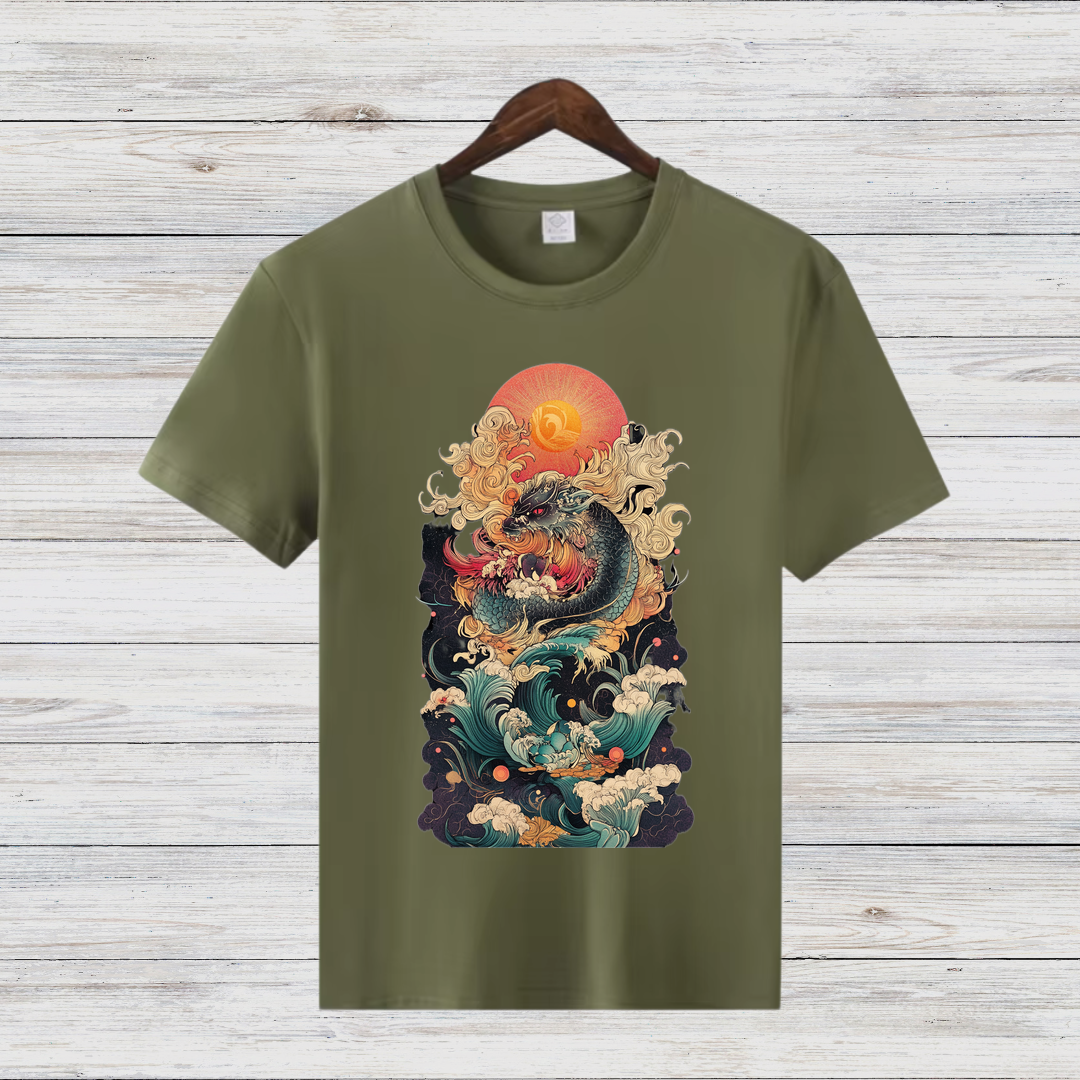 Mystischer Drachengeist | Japanisches Kunst T-Shirt | Asiatisches Drachen-Design | Stilvolles Winter-Statement | Baumwollshirt für Fantasy-Fans