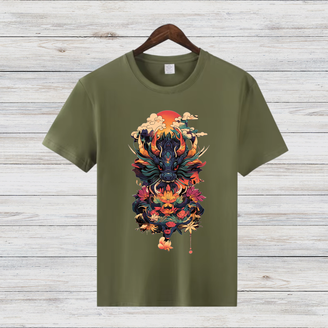 Mystischer Drachengeist | Asiatisches Kunst T-Shirt | Fantasievolles Design | Stilvolles Baumwollshirt für Wintertage