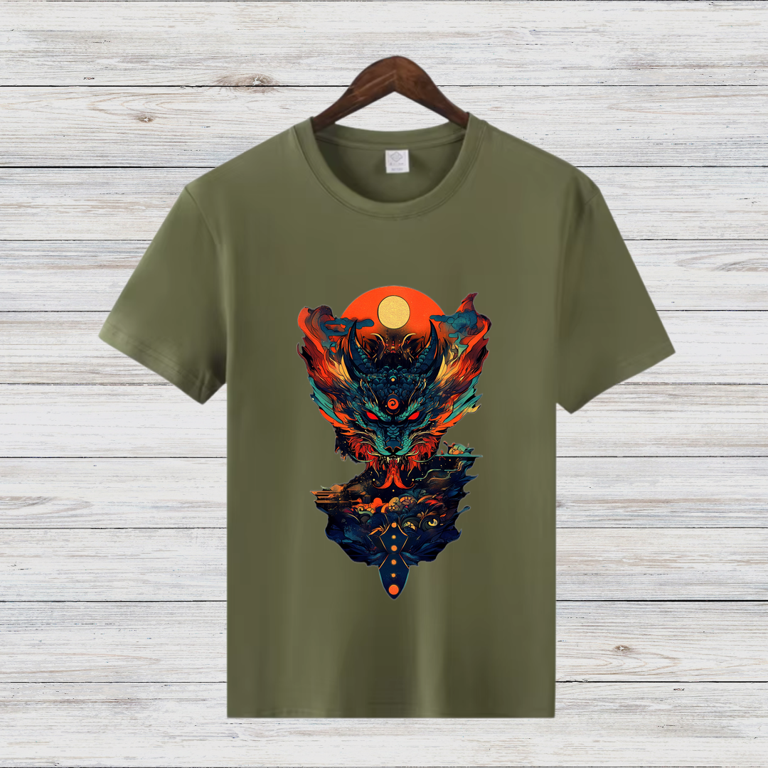 Mystisches Feuerwesen | Fantasy Kunst T-Shirt | Magisches Design für Wintertage | Stilvolles Baumwollshirt für Fantasy-Fans