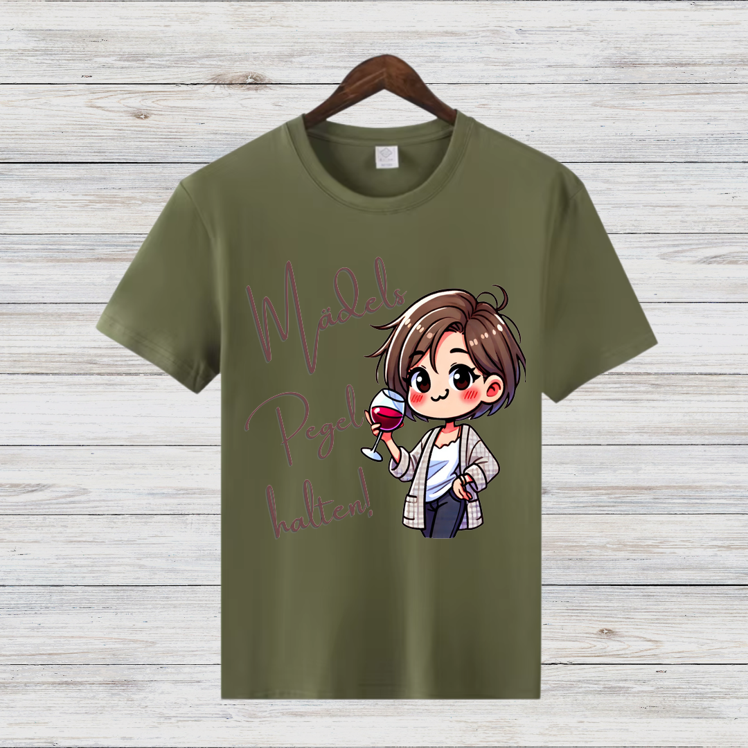 Mädels Pegel halten | Lustiges Wein-Shirt | Humorvolles Partyshirt | Statement Shirt für Weinliebhaberinnen
