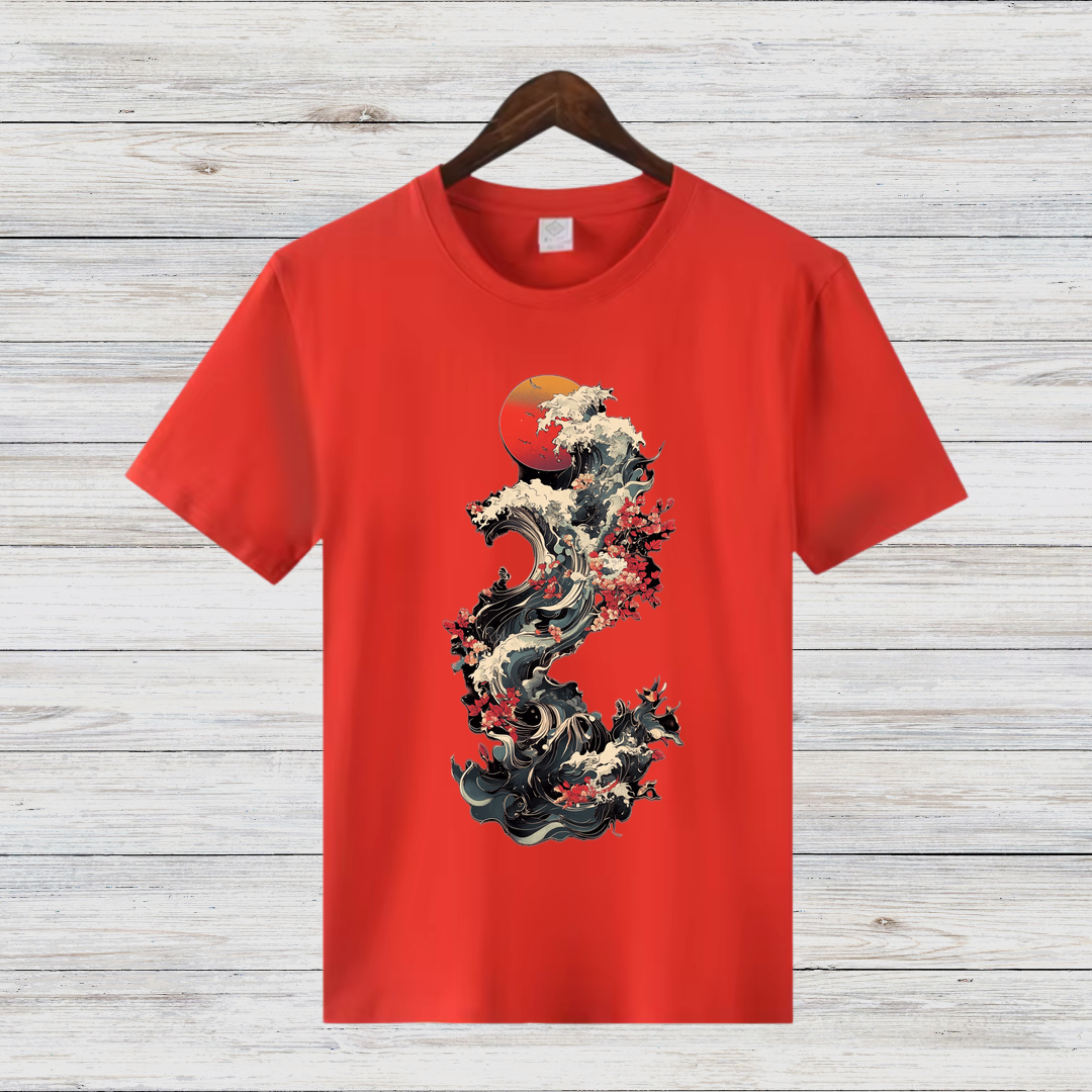 Japanische Welle | Kunstvolles T-Shirt | Asiatisches Design | Stylisches Baumwollshirt für den Winter