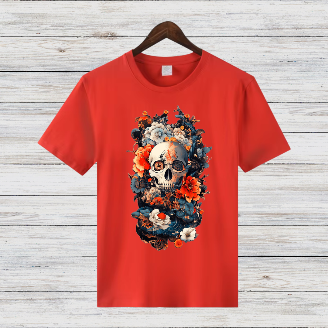 Totenkopf Blumen Shirt | Gothic Style T-Shirt | Mystisches Design | Perfektes Geschenk für Rock & Metal Fans