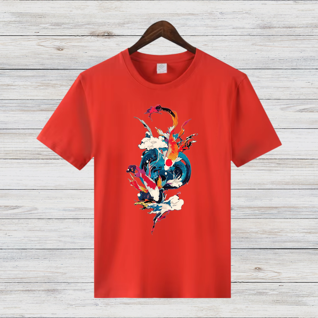 Mystische Koi Fische | Asiatisches Kunst T-Shirt | Winterliches Statement Shirt | Elegantes Baumwollshirt für Stilbewusste