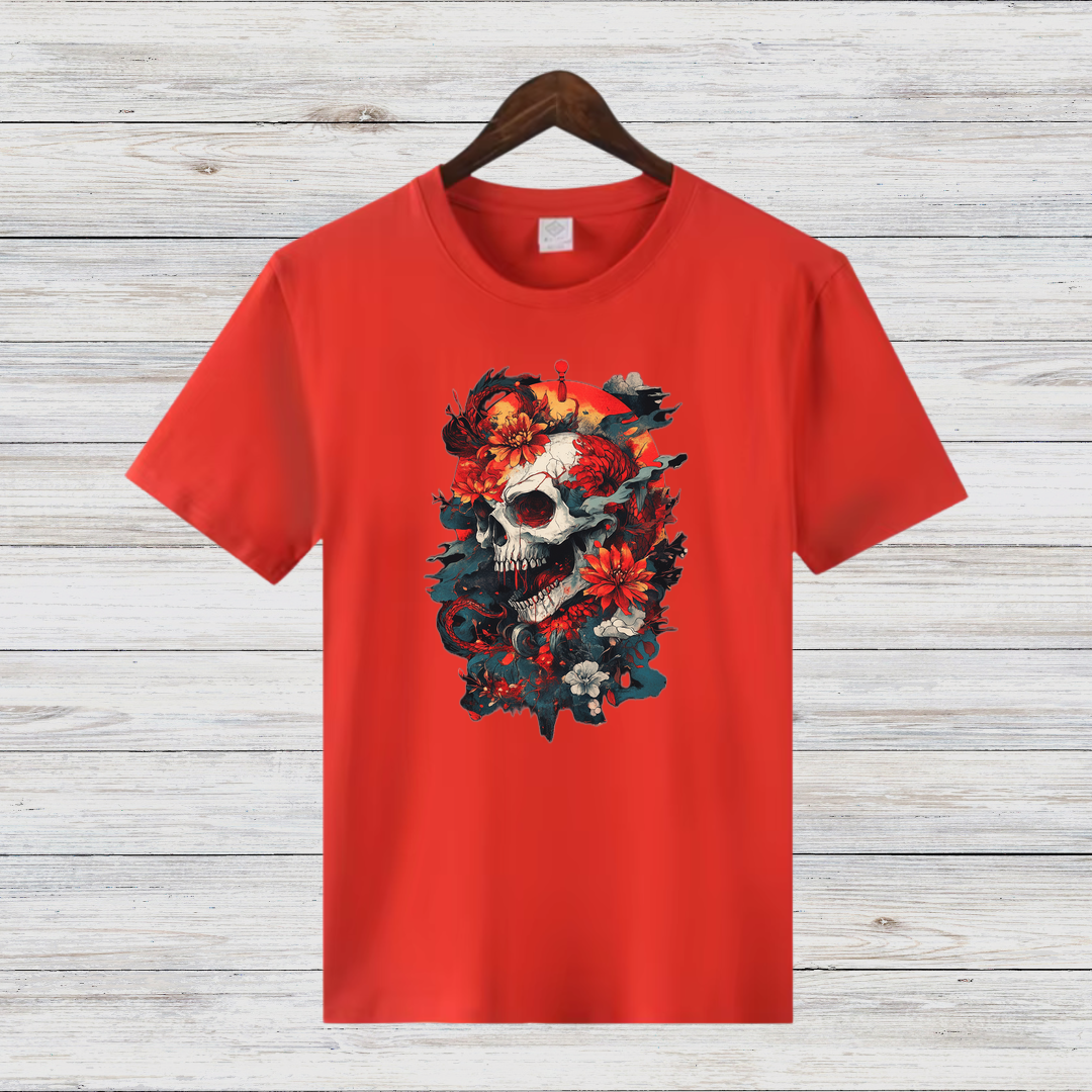 Totenkopf Blumen Shirt | Gothic Style T-Shirt | Skull Design Fashion | Auffälliges Streetwear Shirt | Geschenk für Rock & Metal Fans