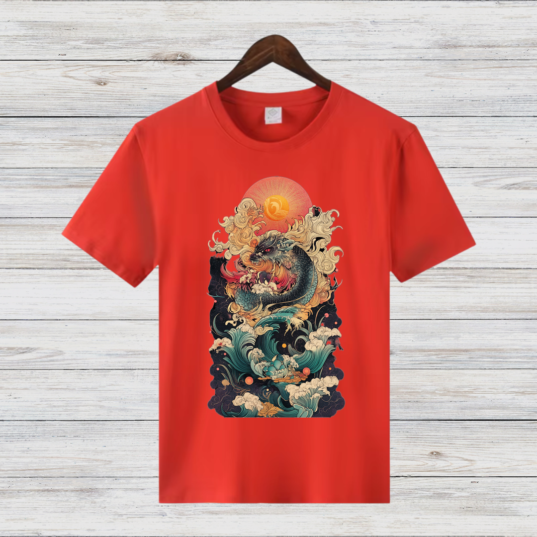 Mystischer Drachengeist | Japanisches Kunst T-Shirt | Asiatisches Drachen-Design | Stilvolles Winter-Statement | Baumwollshirt für Fantasy-Fans