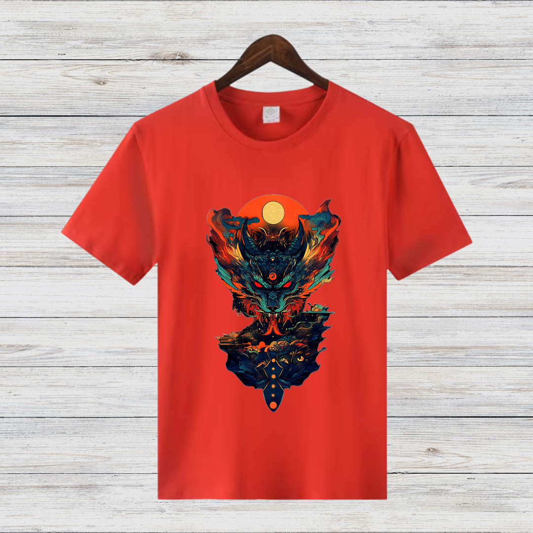 Mystisches Feuerwesen | Fantasy Kunst T-Shirt | Magisches Design für Wintertage | Stilvolles Baumwollshirt für Fantasy-Fans