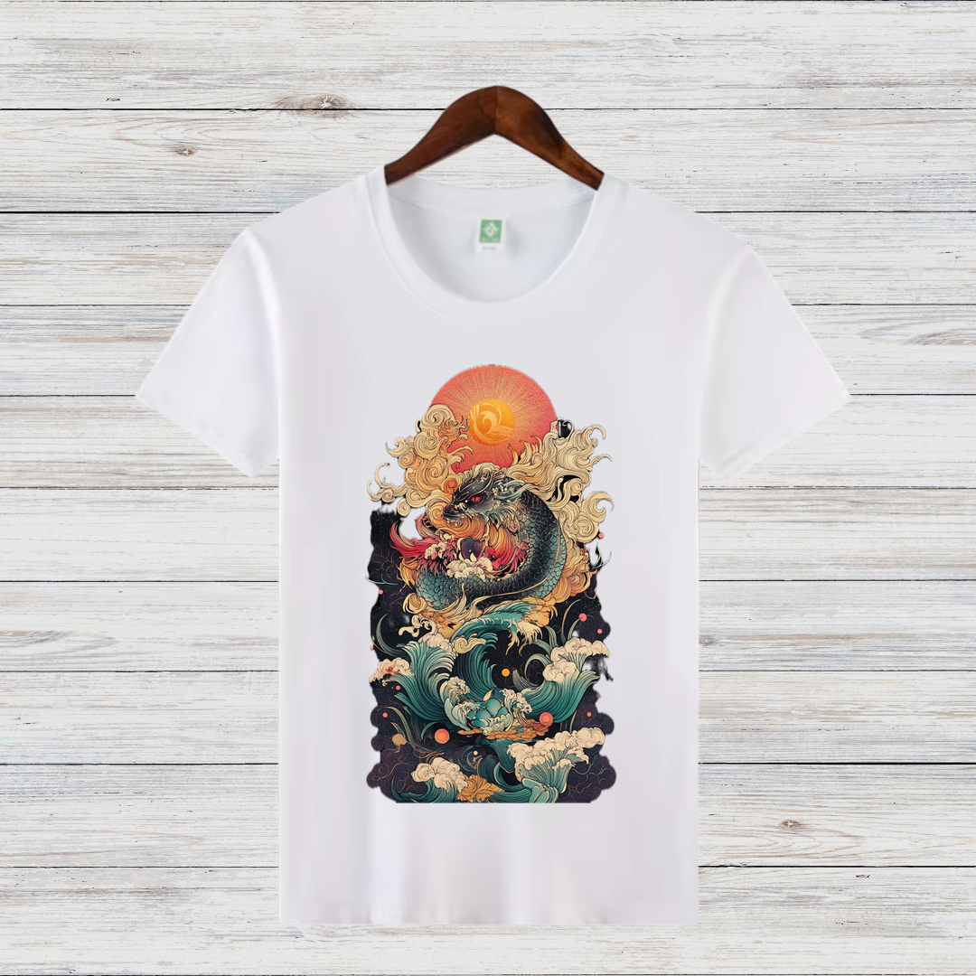 Mystischer Drachengeist | Japanisches Kunst T-Shirt | Asiatisches Drachen-Design | Stilvolles Winter-Statement | Baumwollshirt für Fantasy-Fans