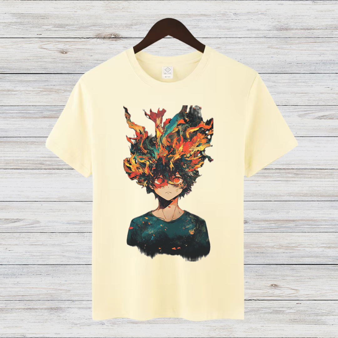 Feuergeist Anime Shirt | Cooles Manga T-Shirt | Episches Flammen-Design | Baumwollshirt für Anime-Fans