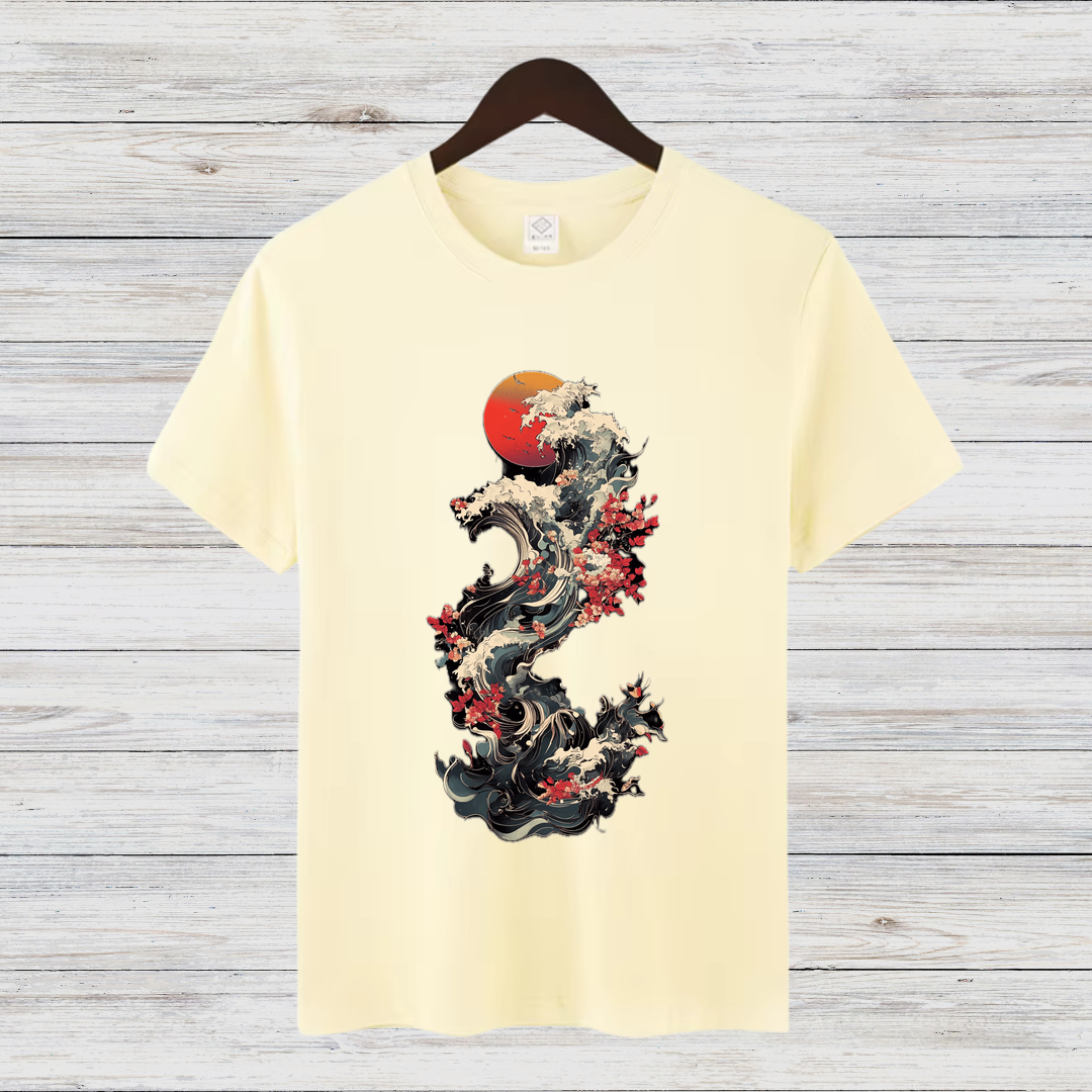 Japanische Welle | Kunstvolles T-Shirt | Asiatisches Design | Stylisches Baumwollshirt für den Winter