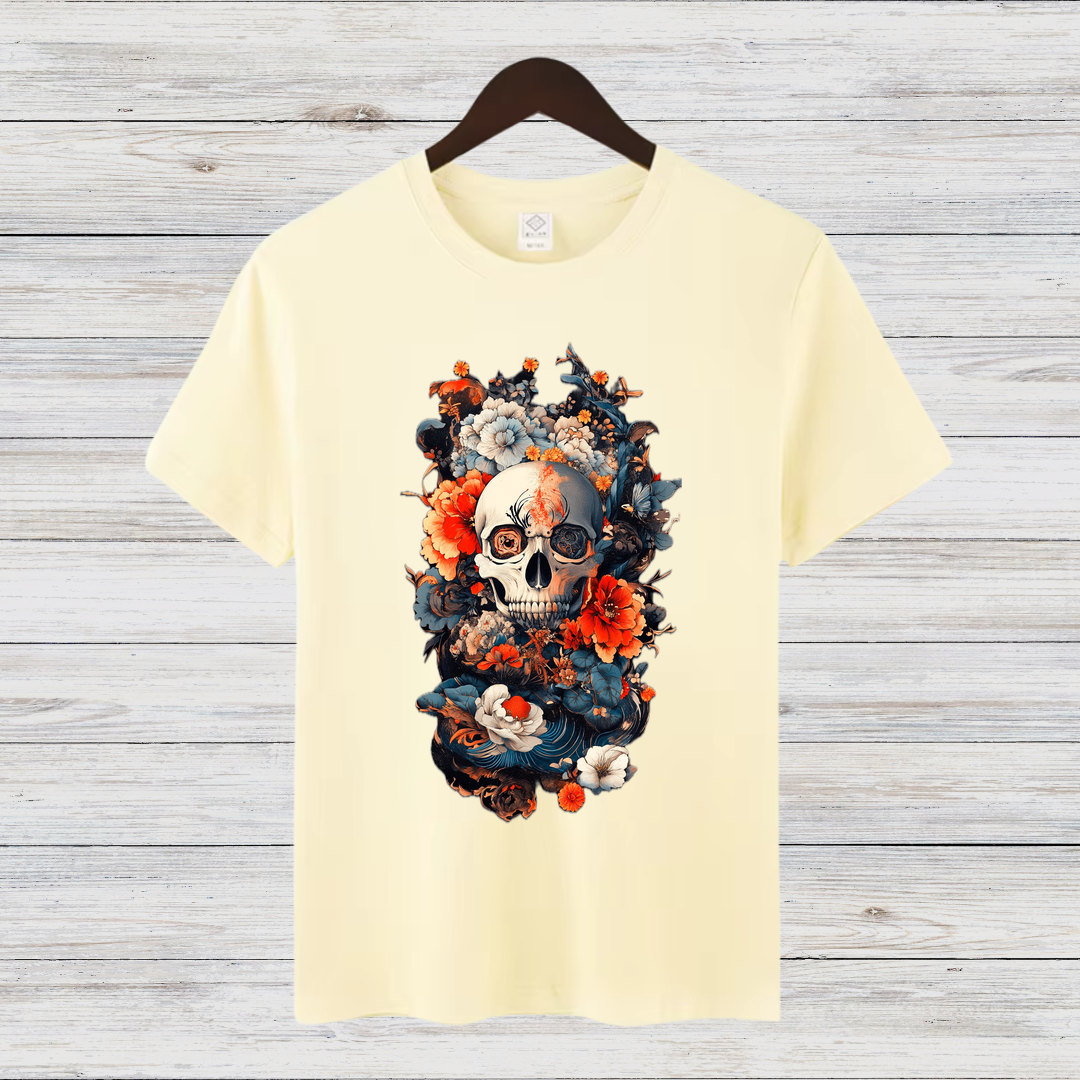 Totenkopf Blumen Shirt | Gothic Style T-Shirt | Mystisches Design | Perfektes Geschenk für Rock & Metal Fans