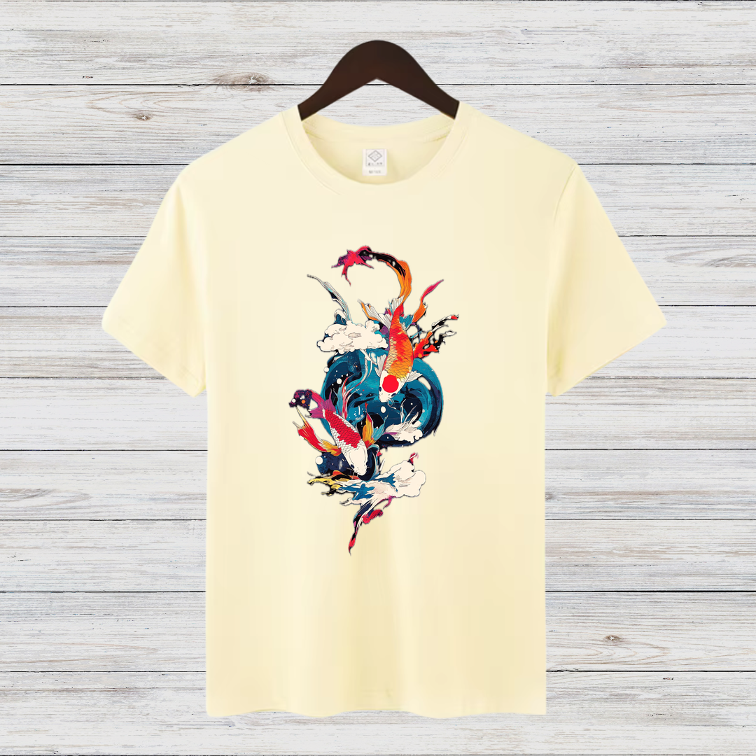 Mystische Koi Fische | Asiatisches Kunst T-Shirt | Winterliches Statement Shirt | Elegantes Baumwollshirt für Stilbewusste