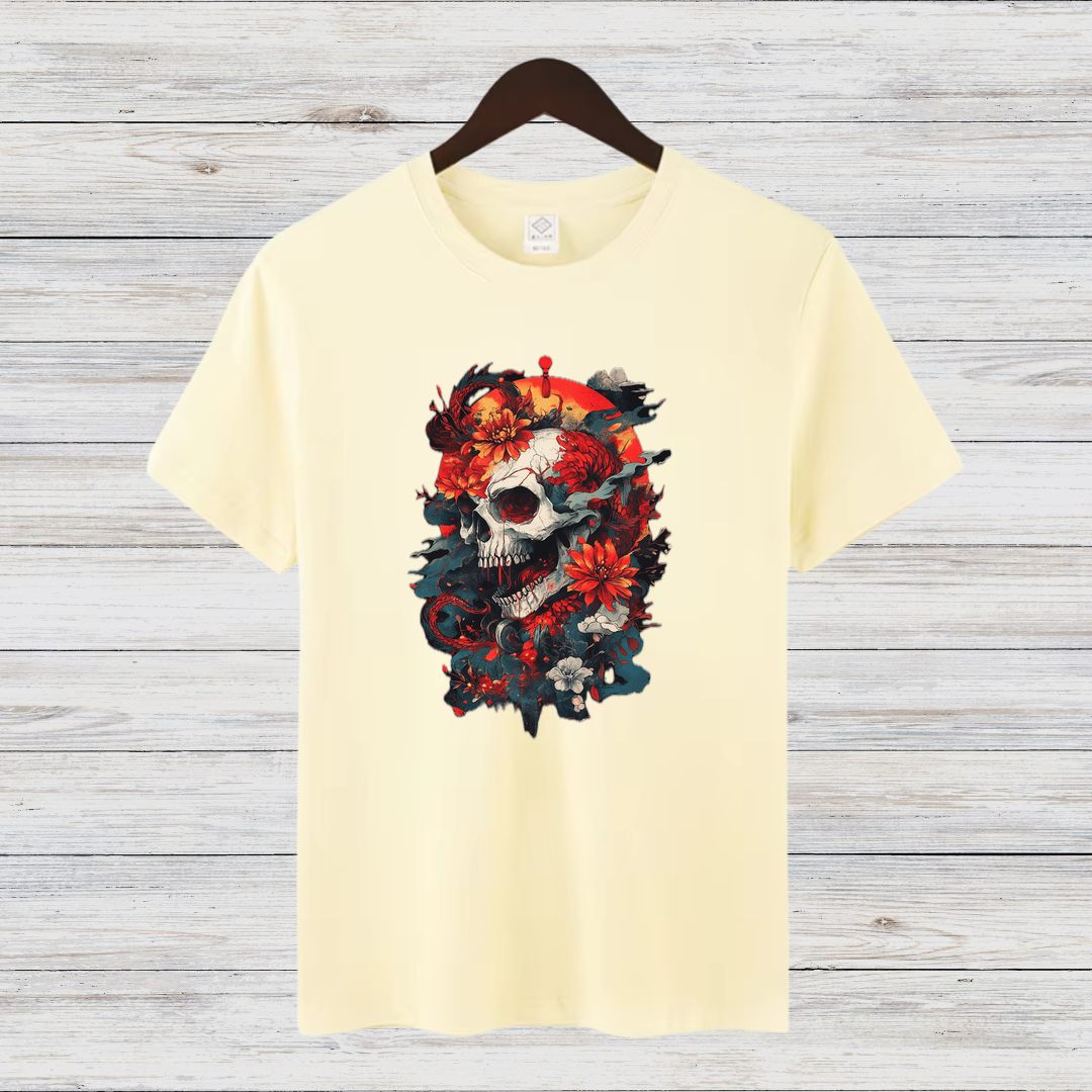 Totenkopf Blumen Shirt | Gothic Style T-Shirt | Skull Design Fashion | Auffälliges Streetwear Shirt | Geschenk für Rock & Metal Fans