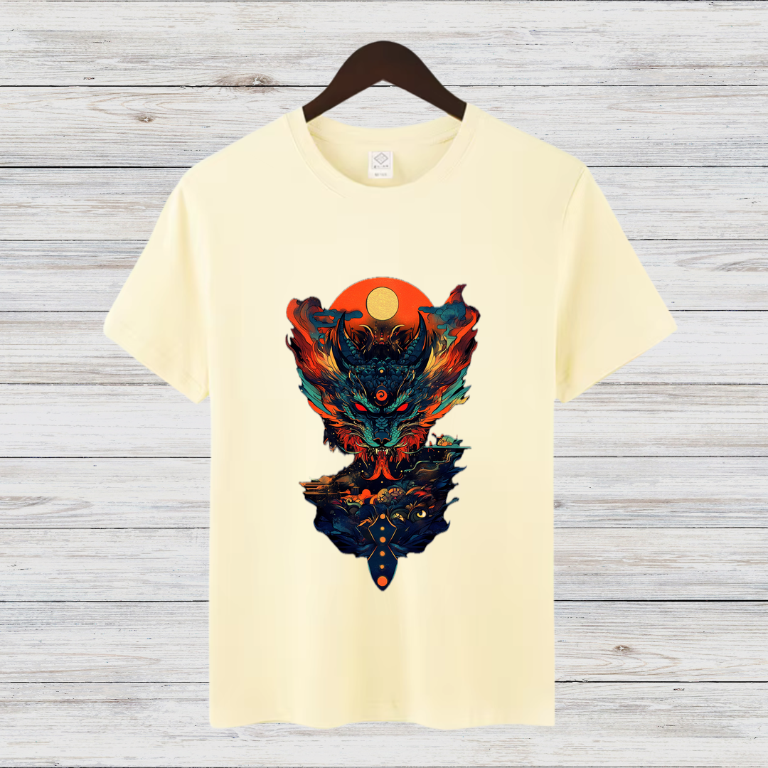 Mystisches Feuerwesen | Fantasy Kunst T-Shirt | Magisches Design für Wintertage | Stilvolles Baumwollshirt für Fantasy-Fans