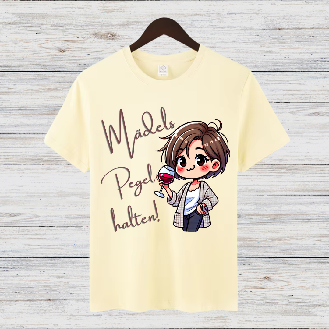 Mädels Pegel halten | Lustiges Wein-Shirt | Humorvolles Partyshirt | Statement Shirt für Weinliebhaberinnen