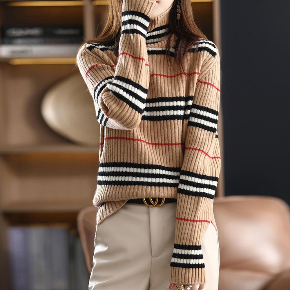 Lovja® - Neutral red and black striped checked sweater