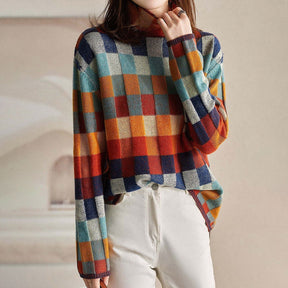 FallStil® - Autumn sweater with high neckline in checkerboard pattern