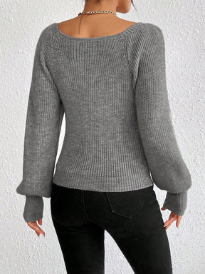 StrickSinn® - Grey plain sweater with square neckline